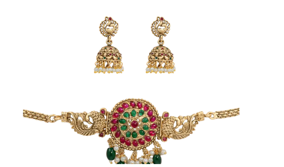 Anandini Gold Plated Choker Set with Matching Earrings